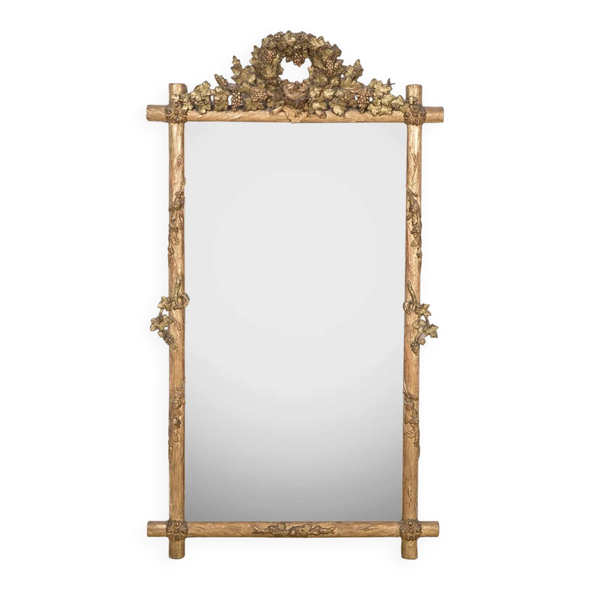 Antique faux wood mirror with bird's nest, 19th century