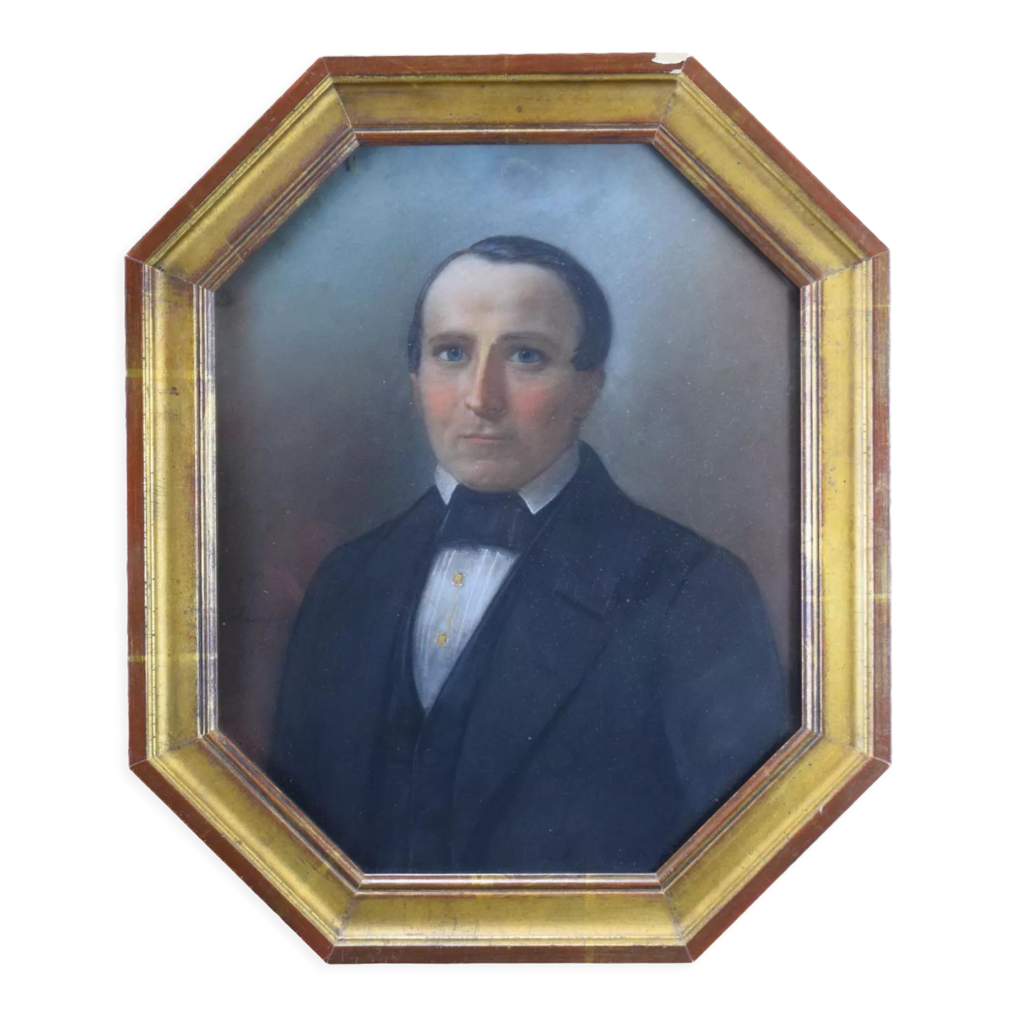 Pastel portrait of man signed Theophile Emmanuel Duverger 1861