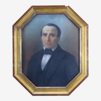 Pastel portrait of man signed Theophile Emmanuel Duverger 1861
