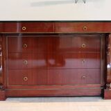 Mahogany “swan neck” chest of drawers, Empire style, 19th century.