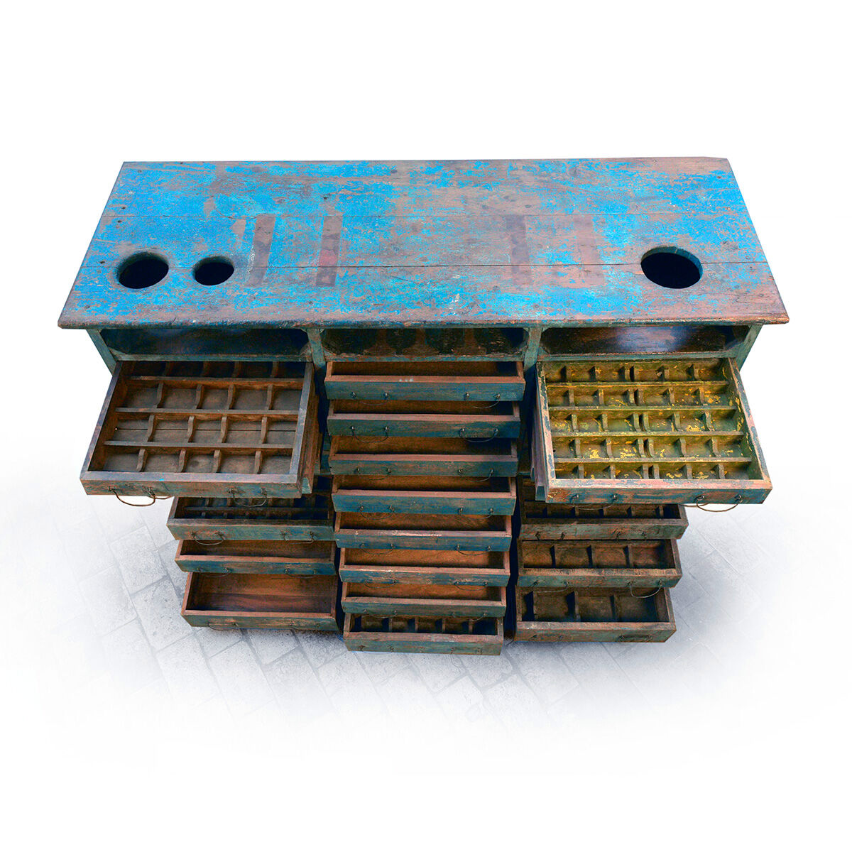 24-drawers patinated wooden workshop furniture