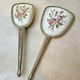 Toiletry set - metal and silk brush and hand mirror England from the 50s