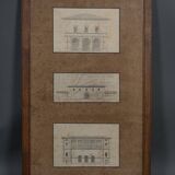 Pencil drawings architectural projects early 20th triptych