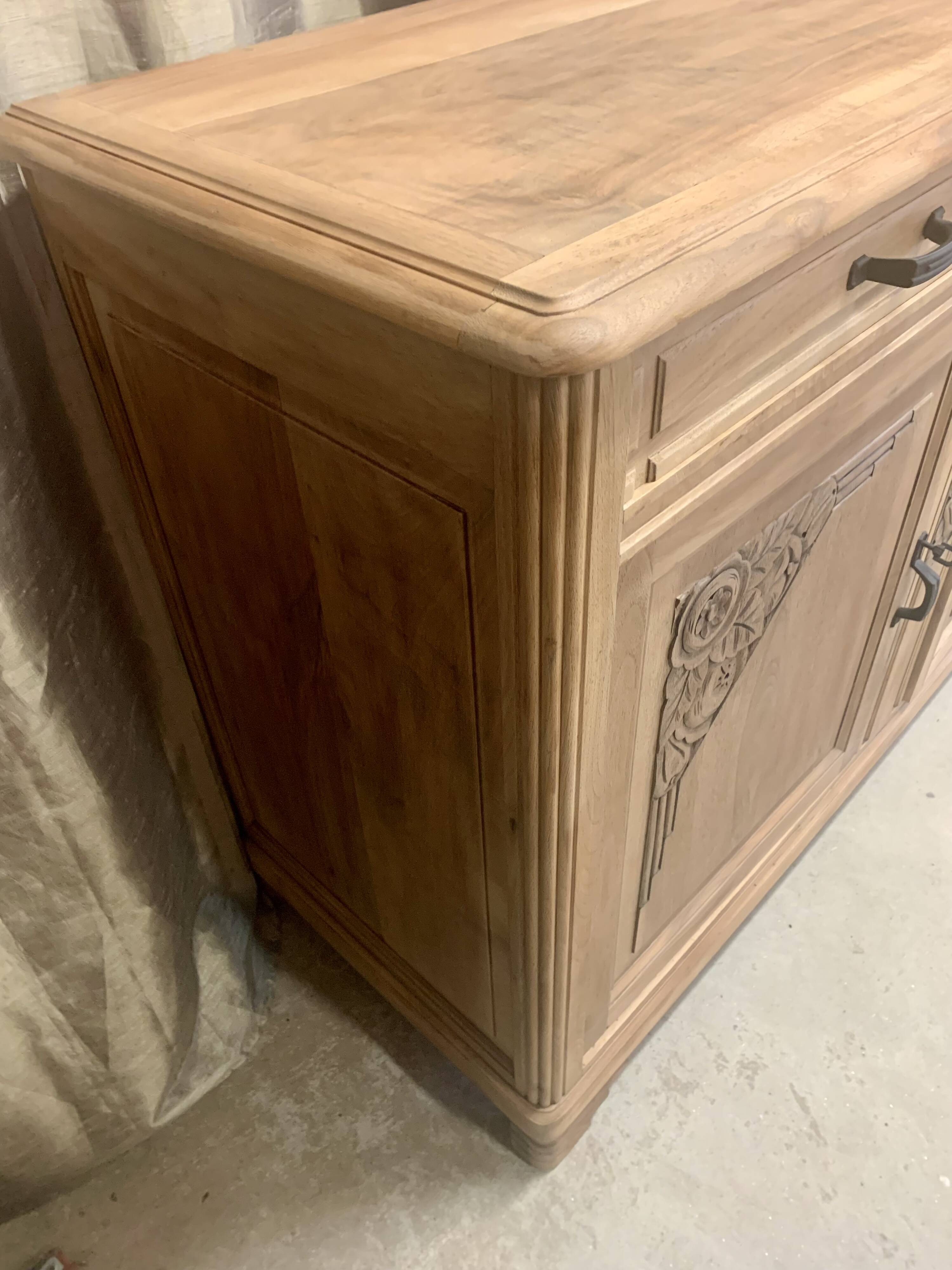 Art Deco raw wood sideboard in solid walnut