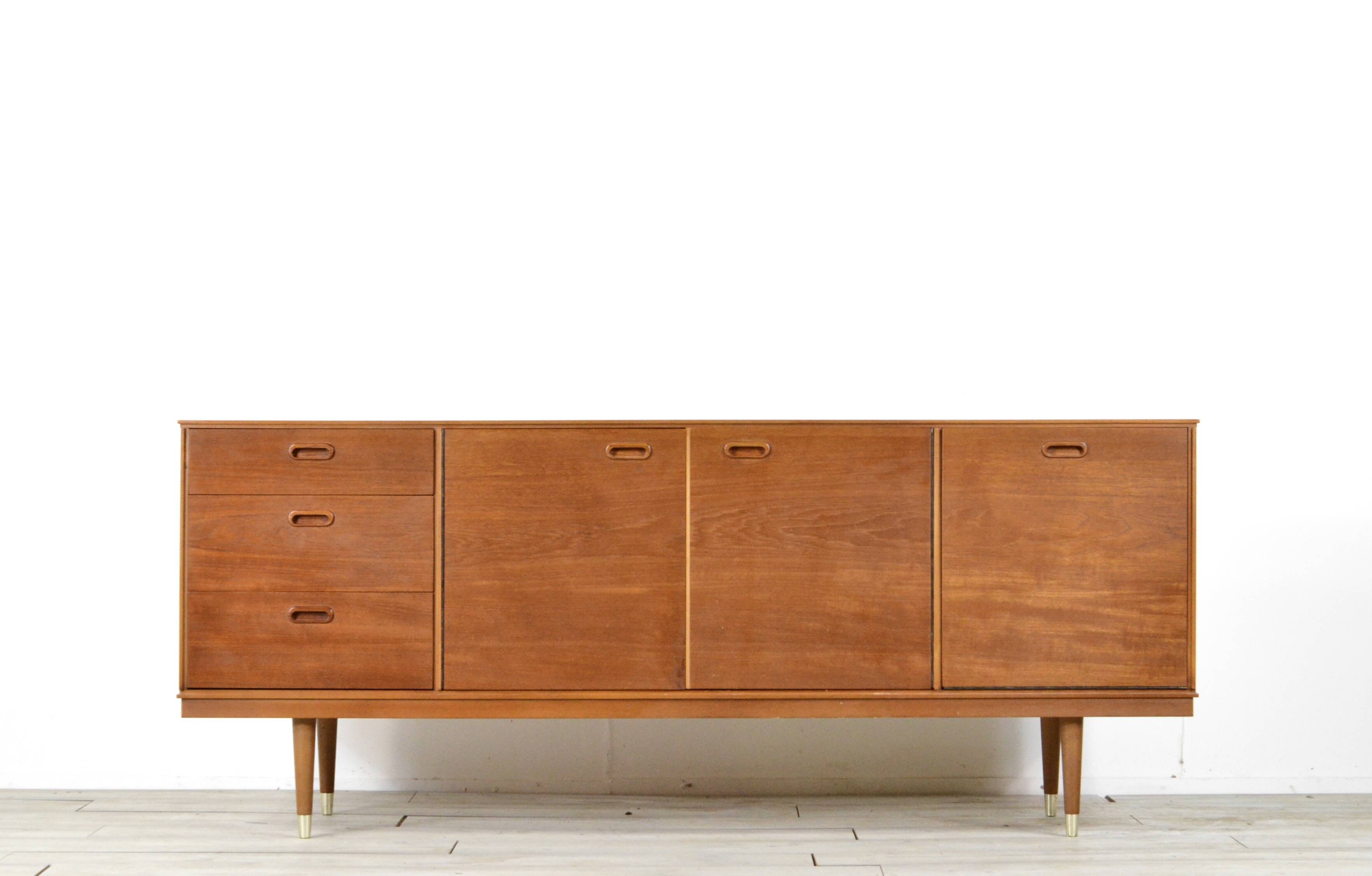 Buffet en teck Avalon des années 50, vintage moderne, style danois rétro.