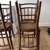 set of 4 bistro chairs in turned wood and canework stamped early 20th century
