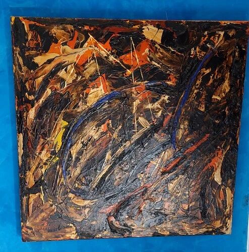 Abstract Materic Oil on Canvas Signed DE ROSA 1997 80x80cm