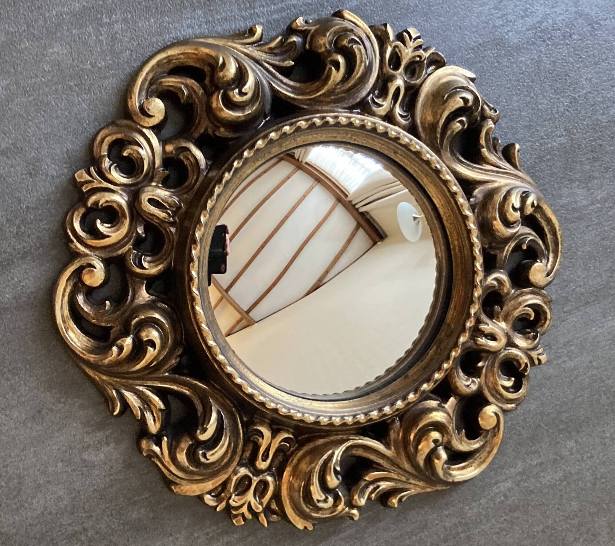 Vintage convex witch mirror – carved gilded wood – 1960s