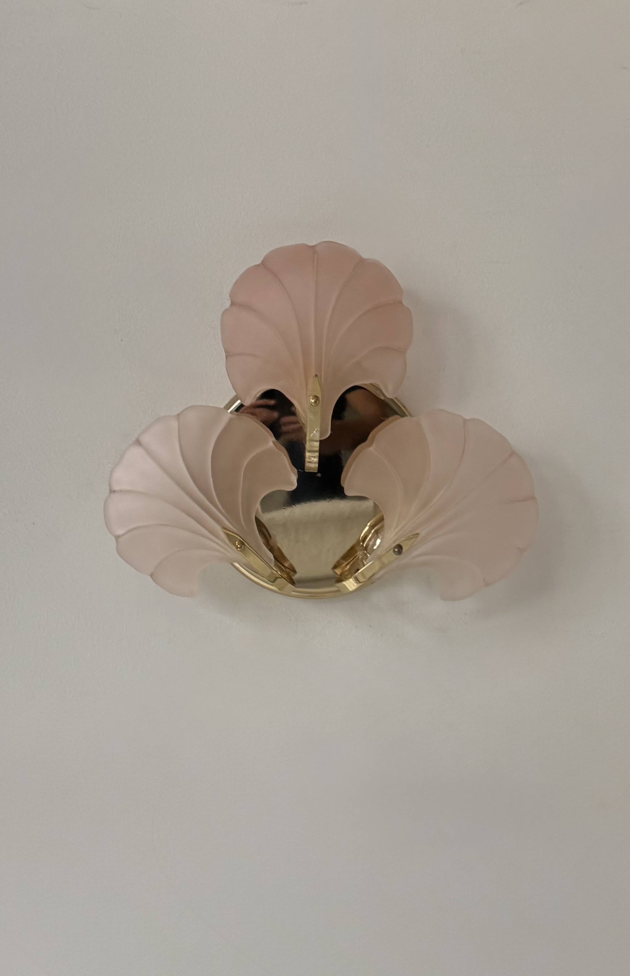 Vintage shell wall light, amber glass and brass, France, 1970.