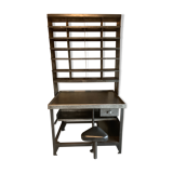 Steel postal sorting with stripped stool - patinated graphite 1950