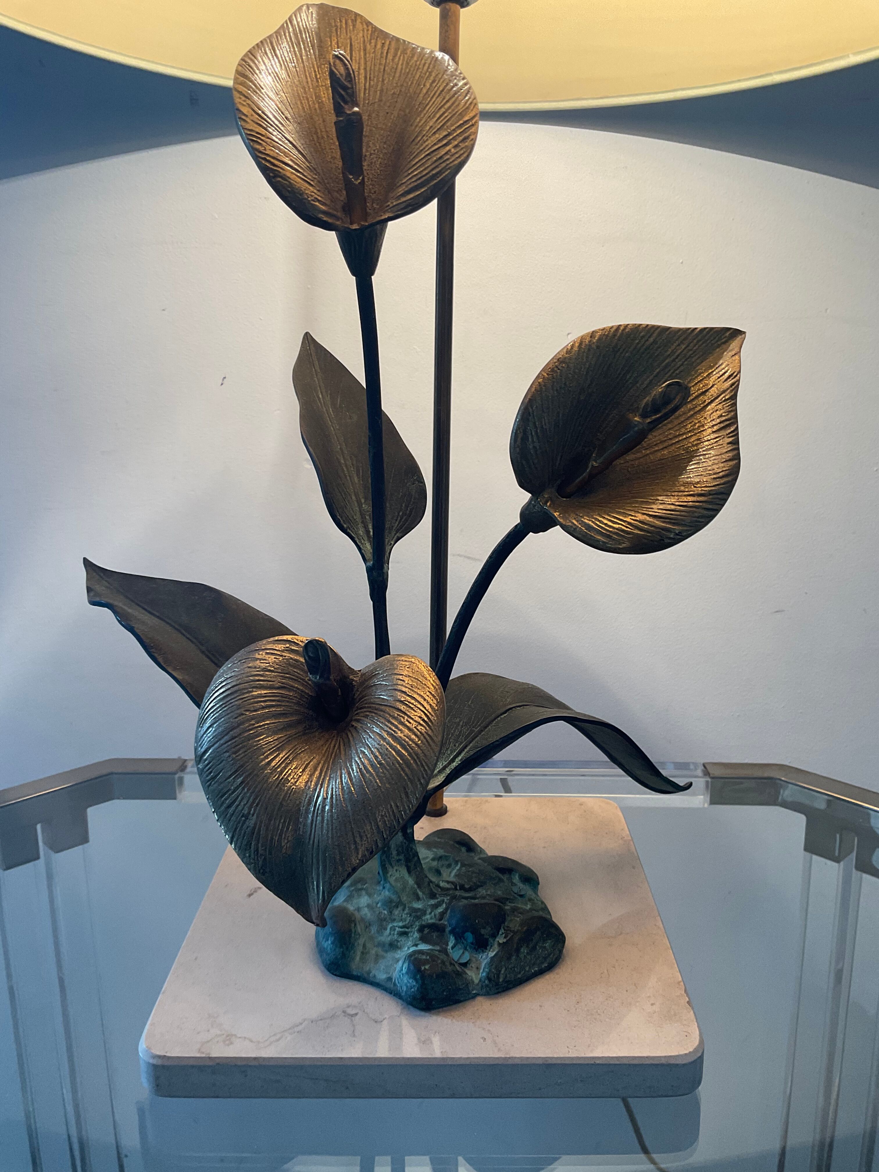 Vintage lamp in travertine and bronze 70s