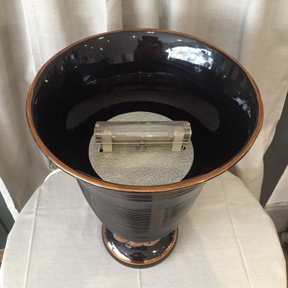 ORIGINAL EARTHENWARE LAMP OF ST CLEMENT ART DECO BLACK AND GILDED VASE CORNET