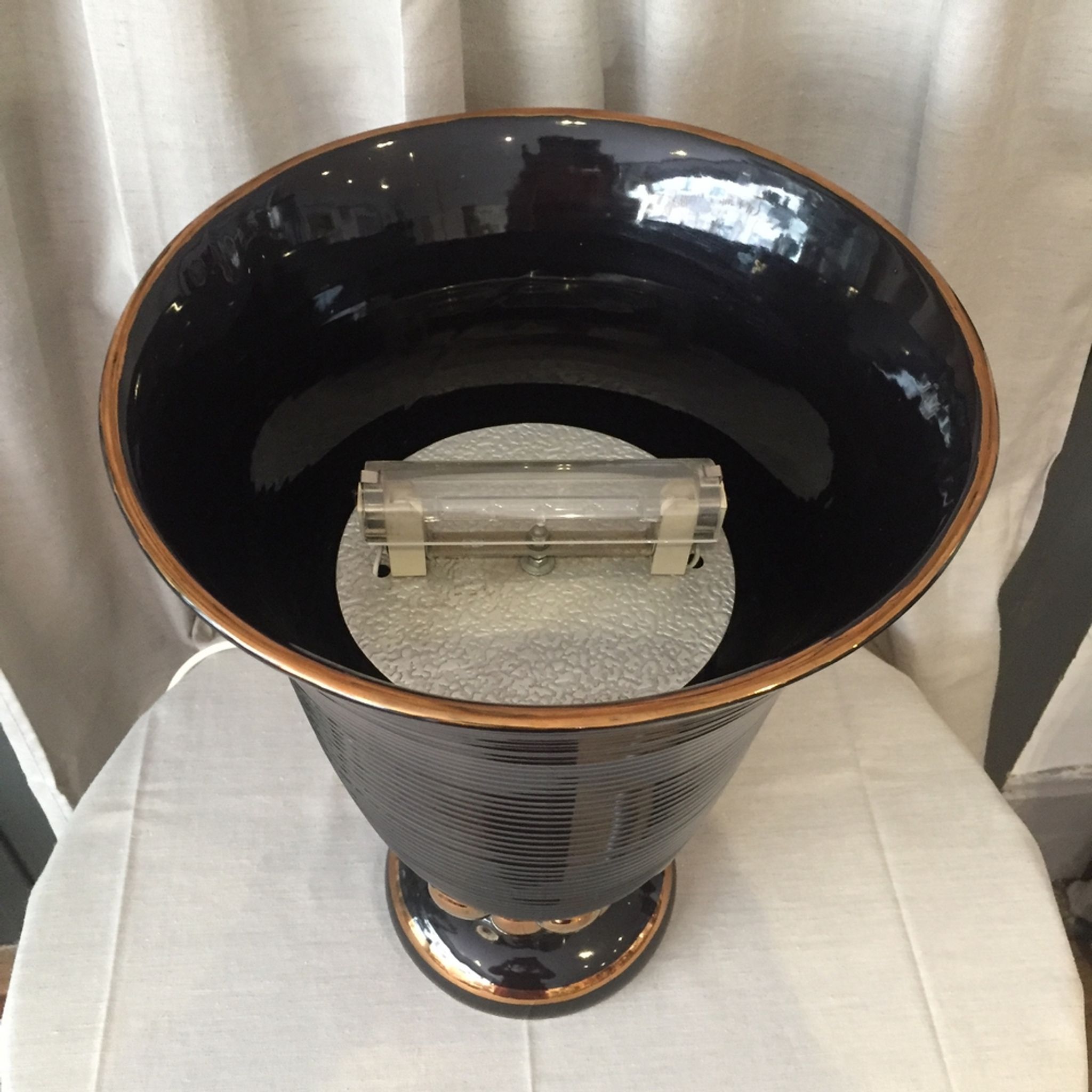 ORIGINAL EARTHENWARE LAMP OF ST CLEMENT ART DECO BLACK AND GILDED VASE CORNET