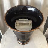 Lampe originale faïence de St Clément art deco noir et dore forme vase cornet