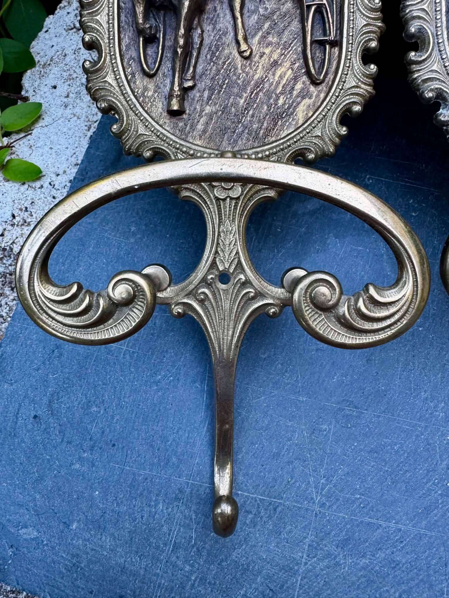 2 vintage brass coat hooks