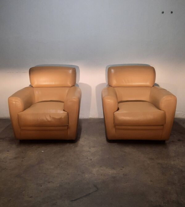 Paire de fauteuil club en cuir :roche et bobois