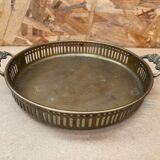 Antique openwork brass serving tray + flower handles vintage kitchen