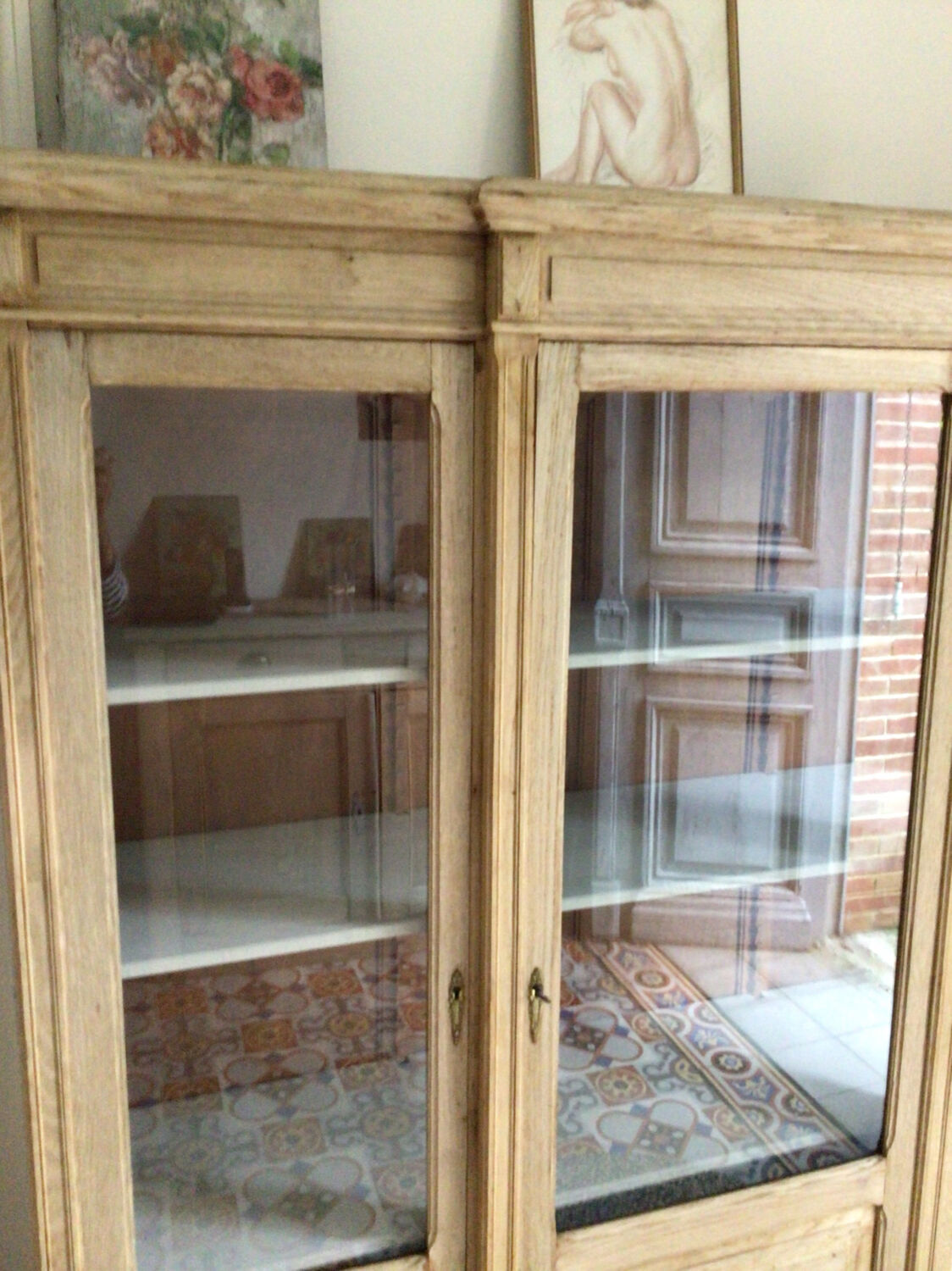 Pickled oak display bookcase