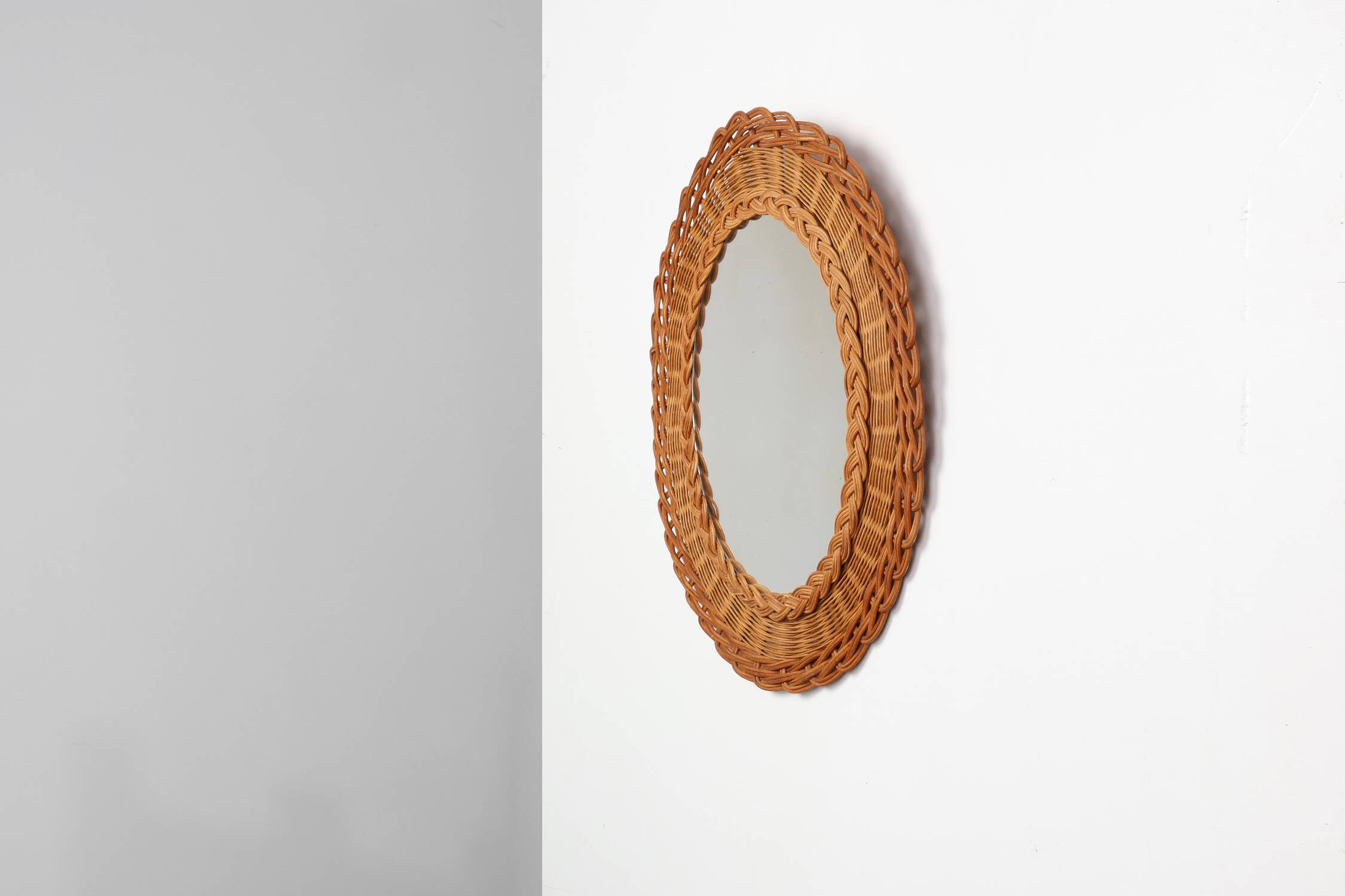 Small mid-century rattan mirror, France 1960s