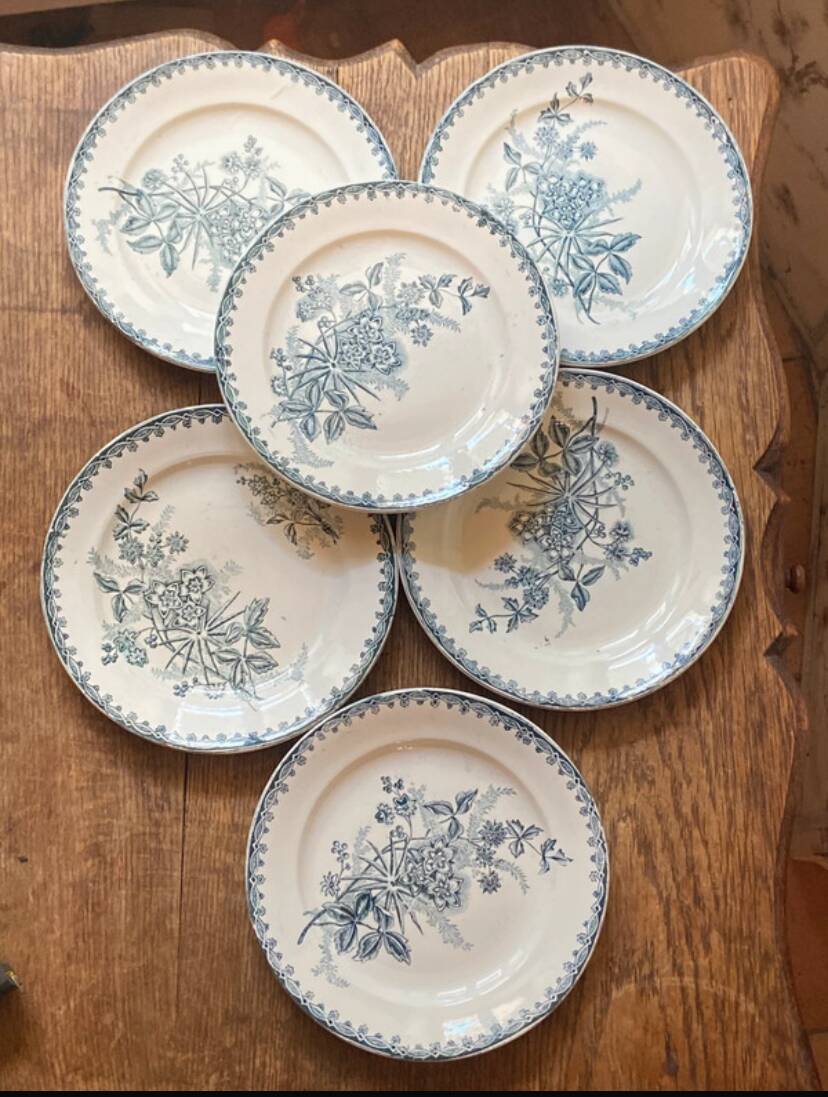 Set of seven small flat plates Terre de fer 19th century