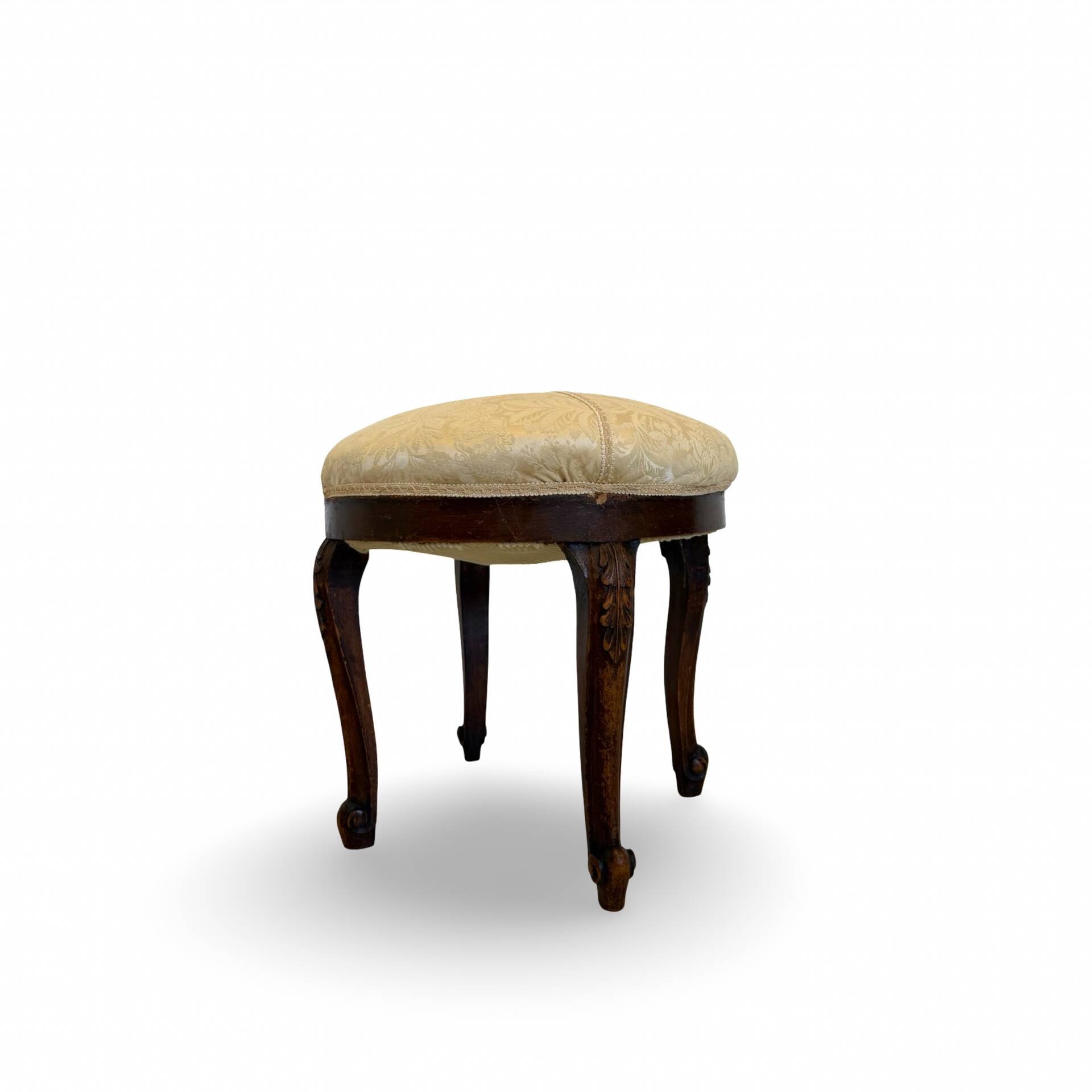 An antique Italian bar chair and a matching tufted vanity stool.