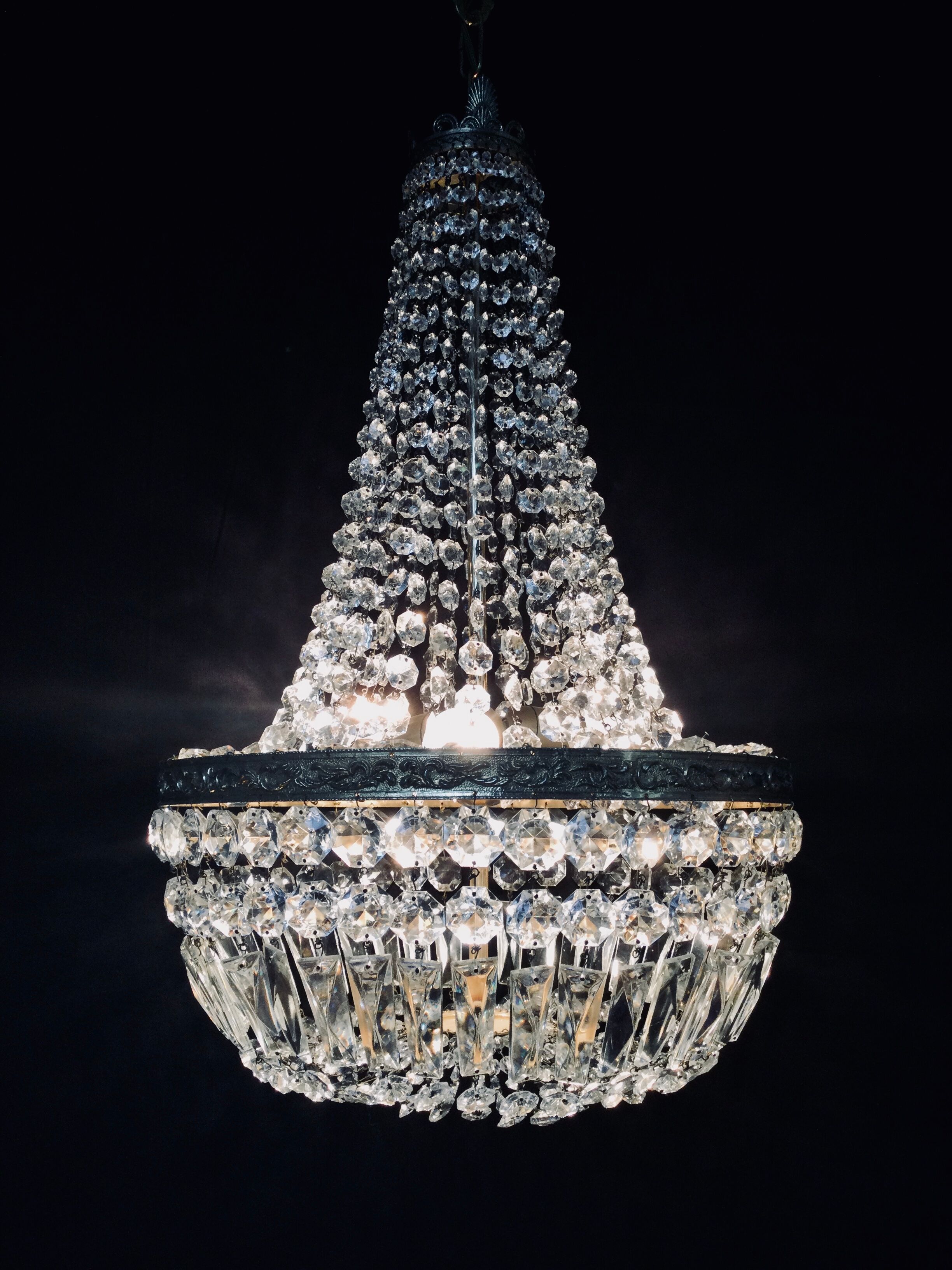 Bronze and crystal hot air balloon chandelier