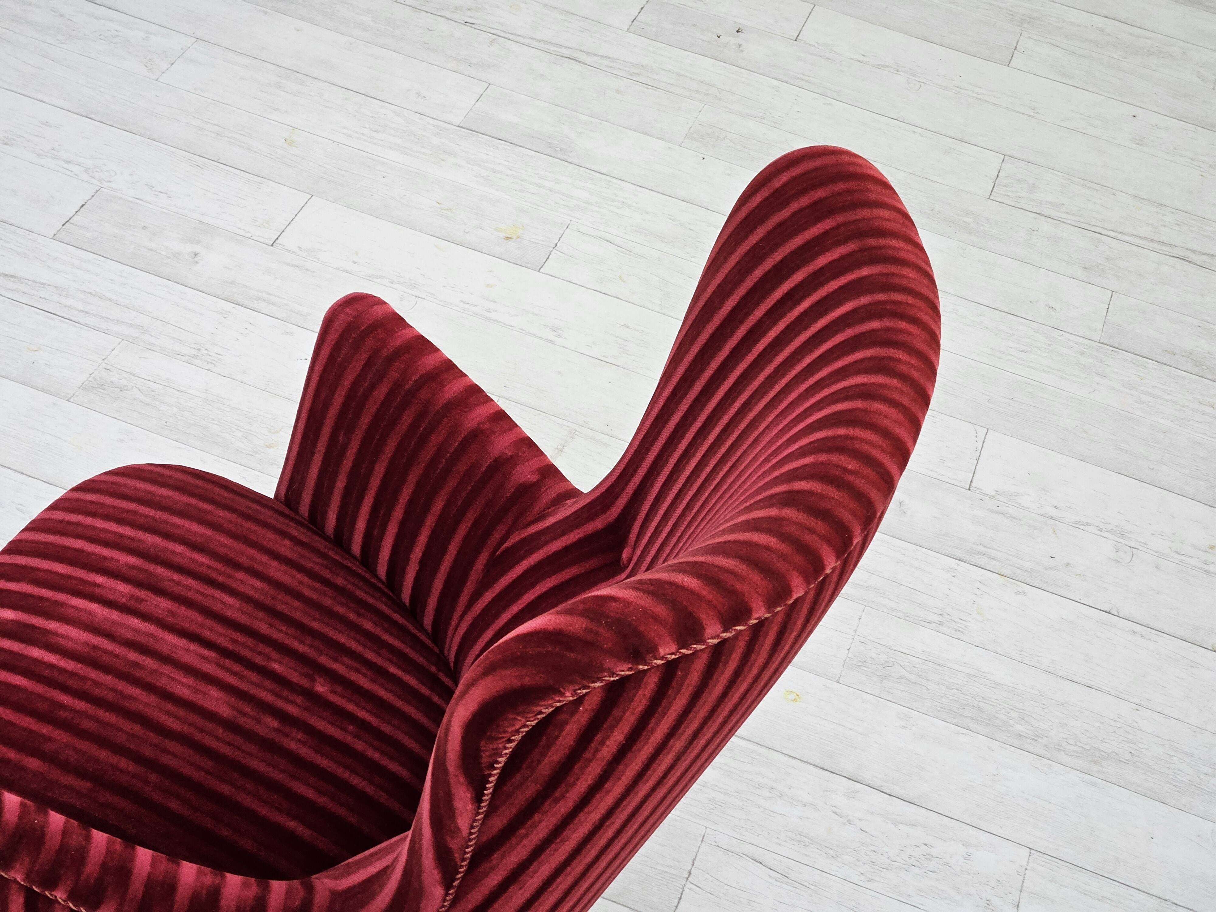 1960s, Danish armchair in cherry-red furniture velour, original condition.