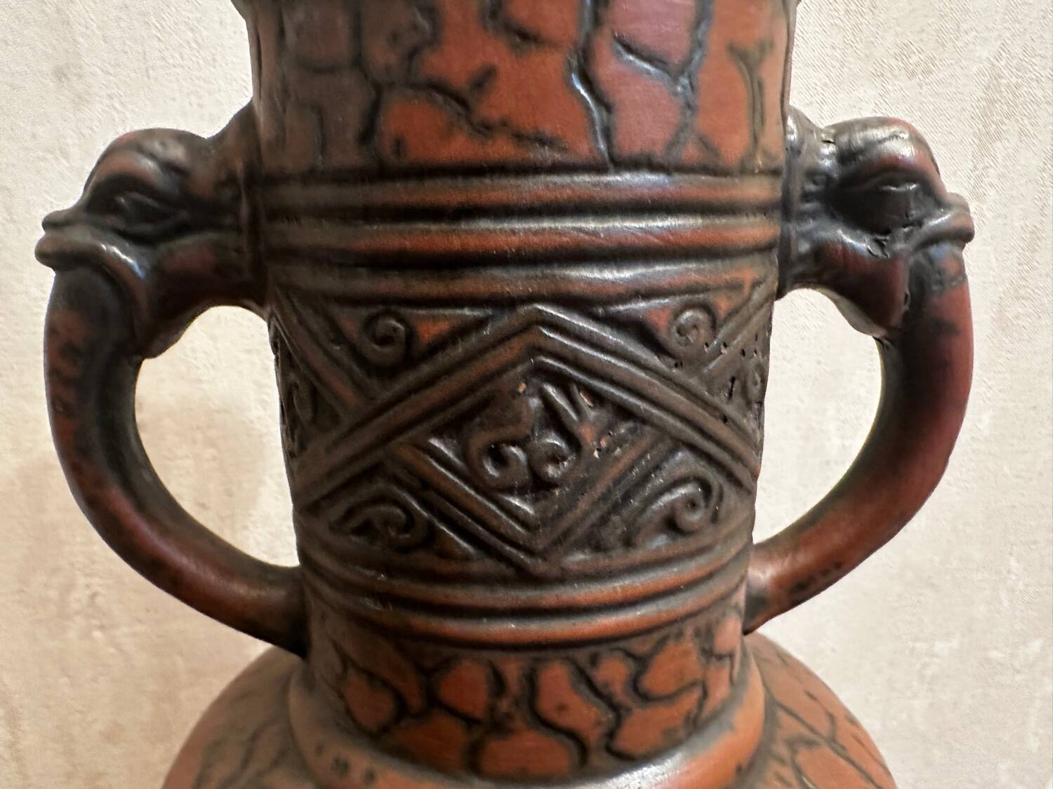 Jasba Vase 5005 - West Germany 60’s - Relief decor, Zoomorphic handles -