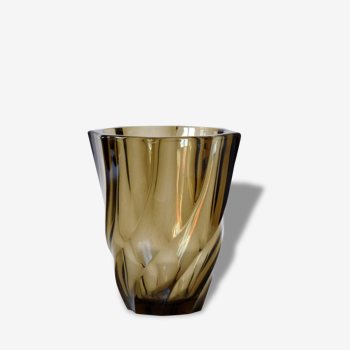 Vase vintage en verre marron 70's