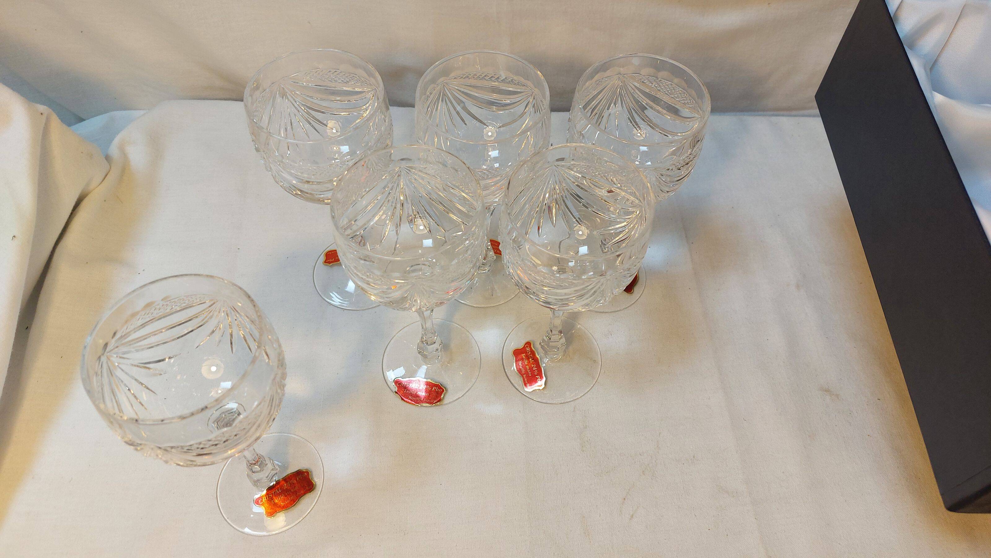 Set of 6 wine glasses and carafe in Lorraine Crystal - Gérard Model