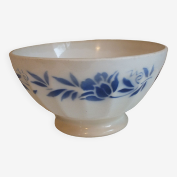 Ribbed bowl old blue flower décor