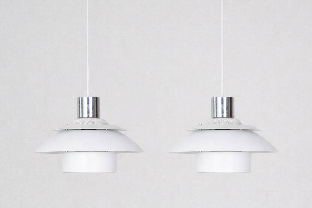 Pair of 2 Danish vintage pendant lamps Korfu by Design Light, 1980s