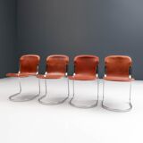 Set of 4 dining chairs in chrome and leather for Cidue Italy 1970