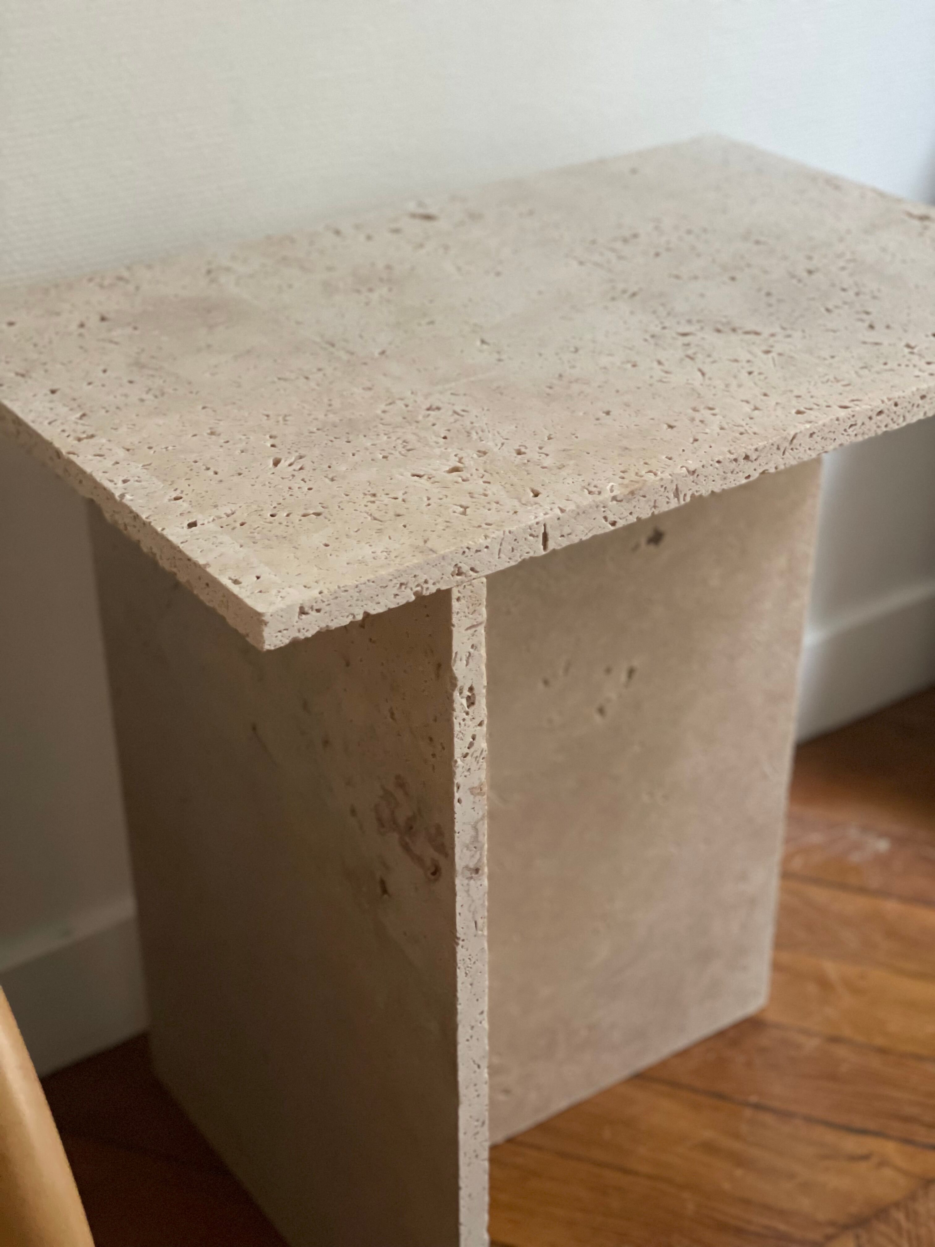 Minimalist travertine stone side table