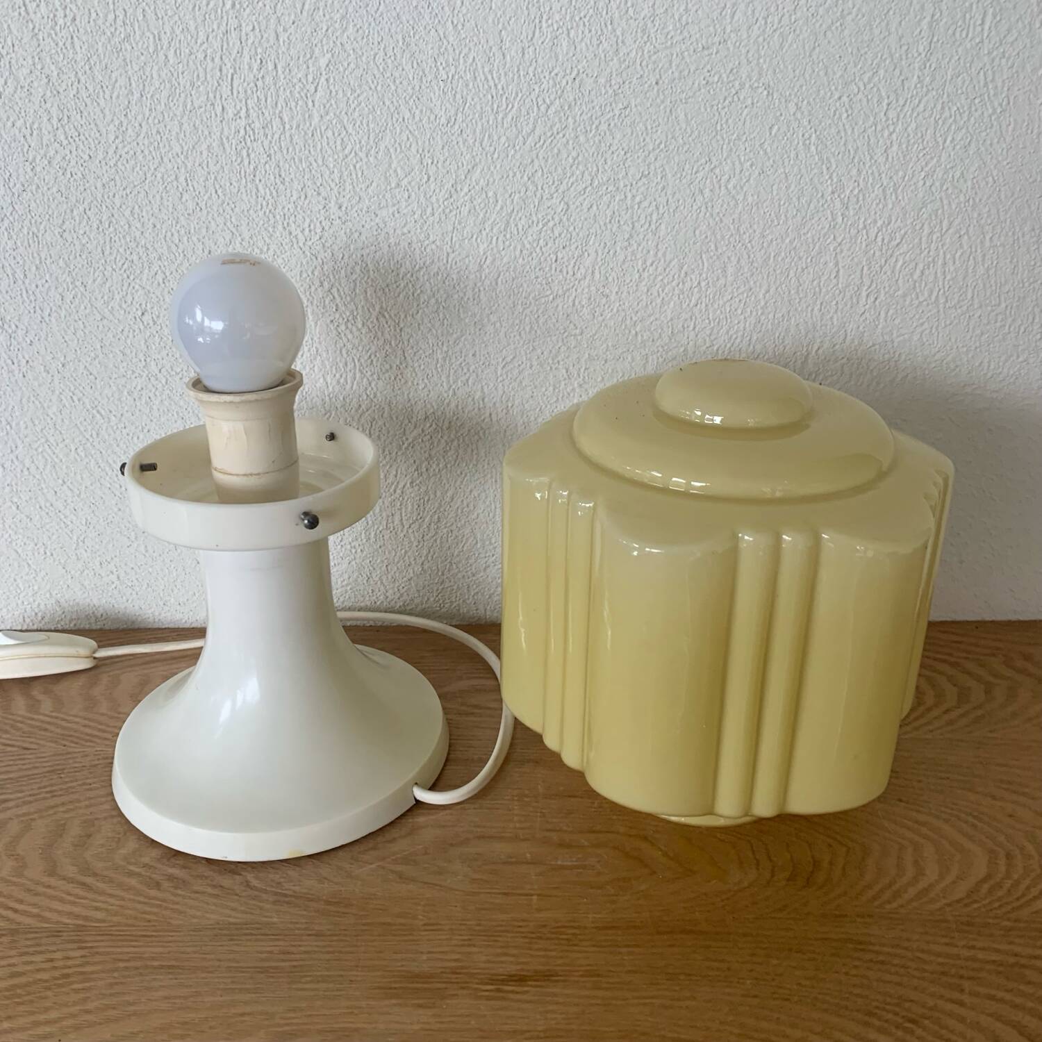 Table Lamp With Globe Thabur Yellow Straw Netherlands 30s-40s