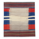 Wool Kilim Rug Earthy Beige, Vibrant Blue & Red 128 x 116 cm