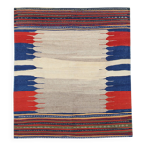 Tapis Kilim en laine beige terreux, bleu vif et rouge 128 x 116 cm