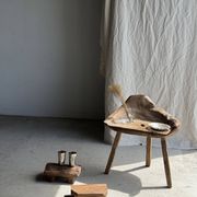 Small stool, footrest in organic blond teak monoxyle wabi-sabi L31