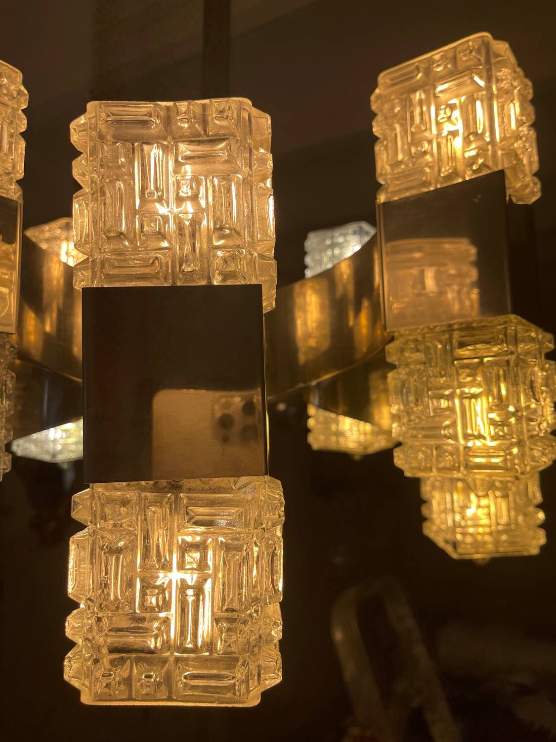 Sciolari 16-light glass and chrome chandelier, Italy 1970