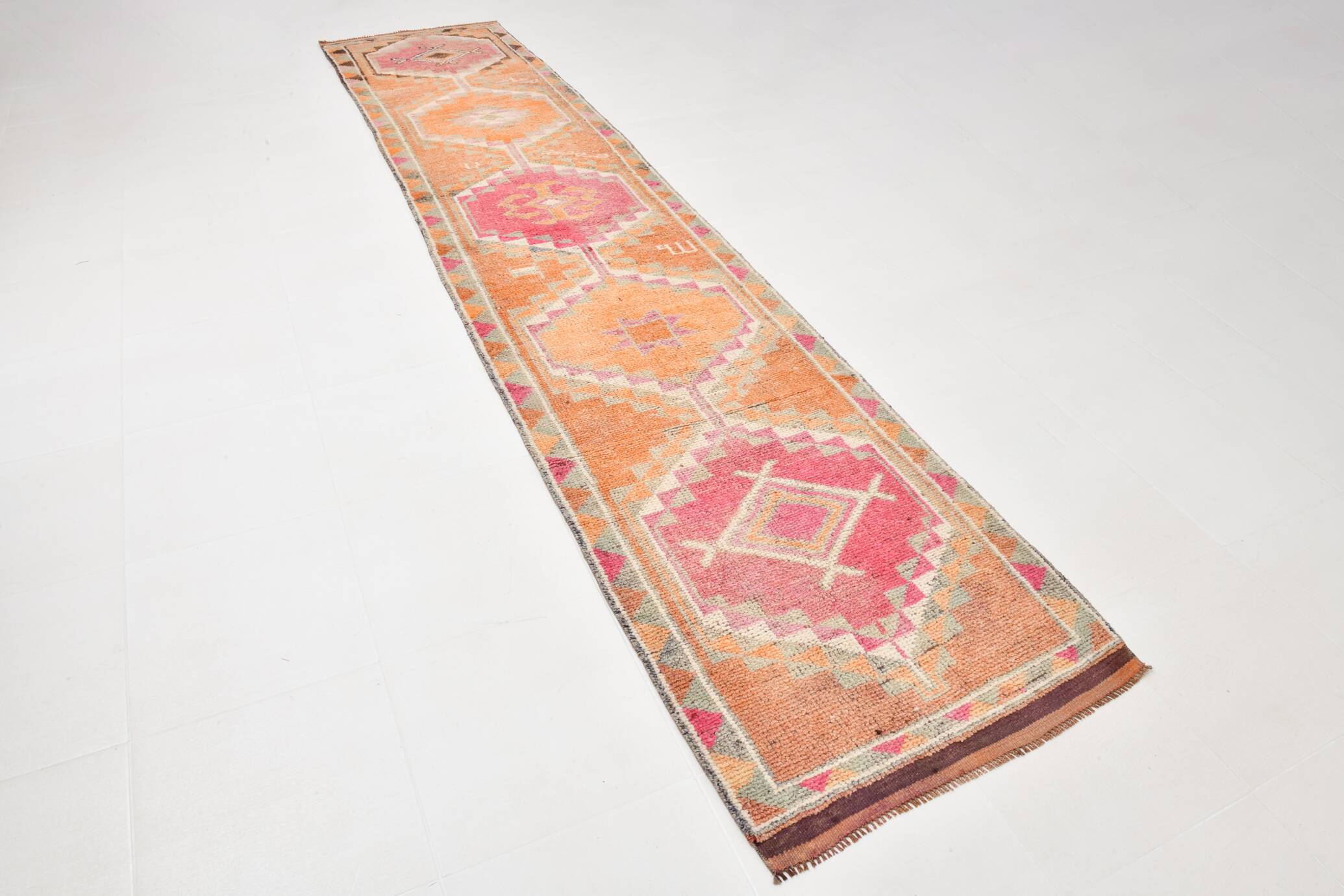 3x13 Soft Orange Wool Runner Rug, Traditional Nomadic Weave, 83x392Cm