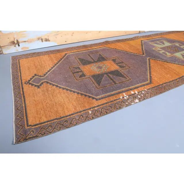 Tapis de couloir en laine turc oushak vintage fait main 111x385