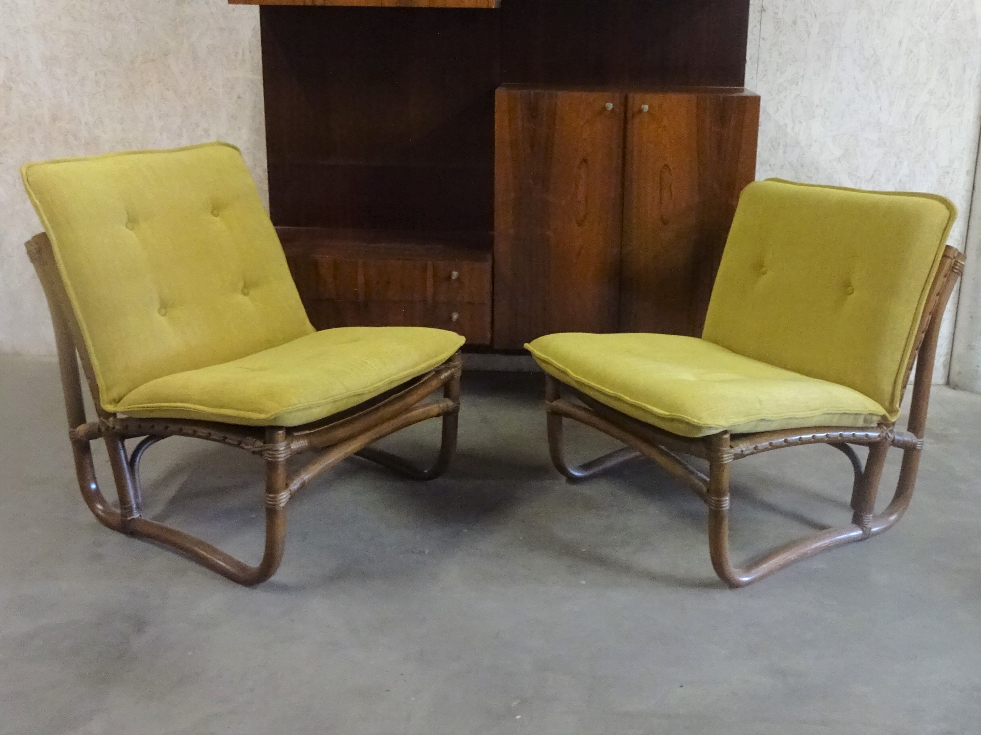 Bamboo, Rattan en Canvas Lounge Chairs from Van Sun Expo LTD, Norway, 1960s, Set of 2