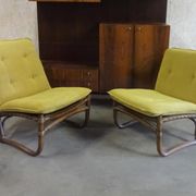 Bamboo, Rattan en Canvas Lounge Chairs from Van Sun Expo LTD, Norway, 1960s, Set of 2