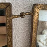 Vintage mirror 1900 barber triptych brass and wood - 29 x 70 cm