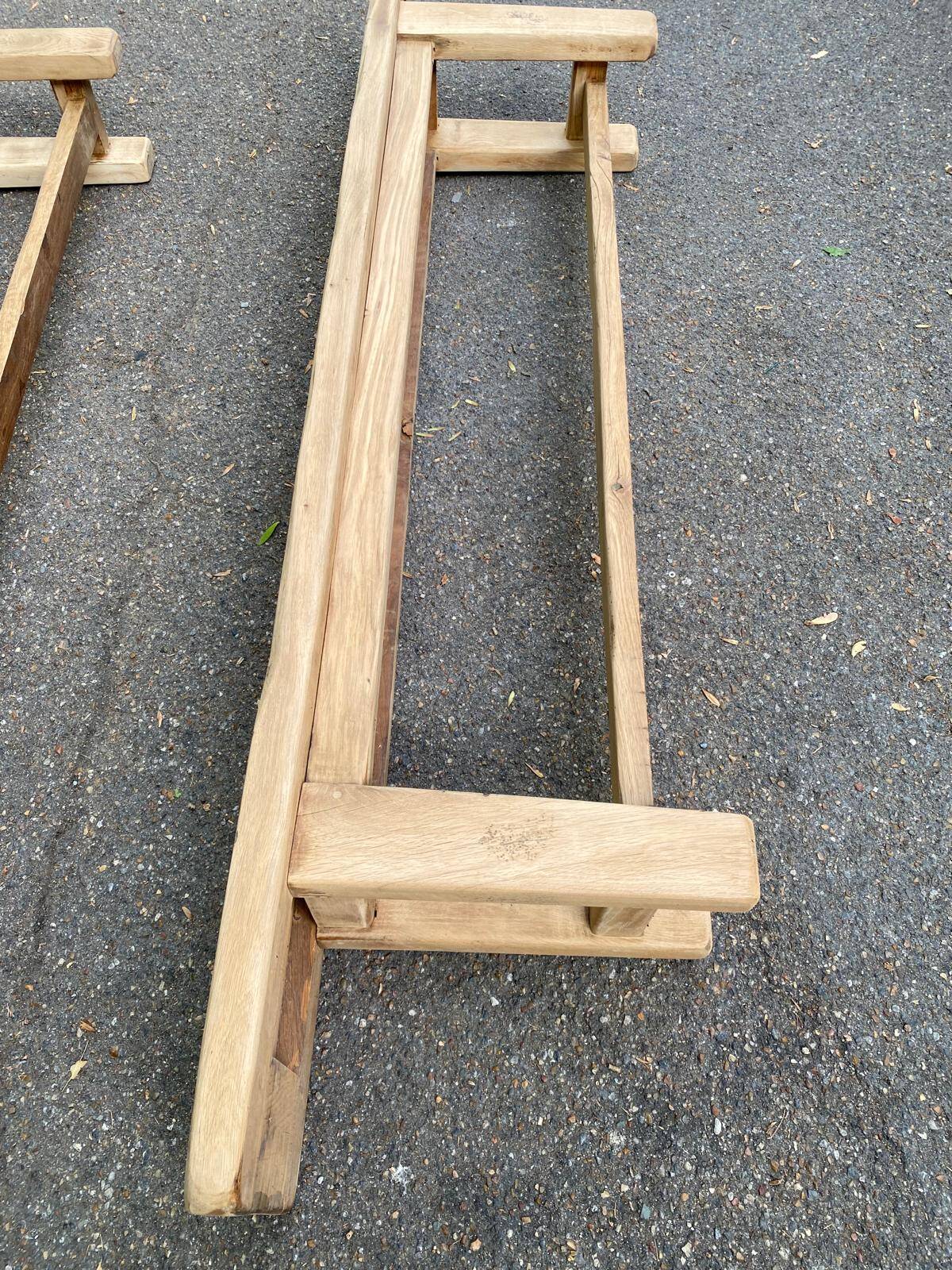 2 stripped farmhouse benches in solid oak 1950 200cm
