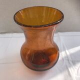 Vase ancien verre bullé orange