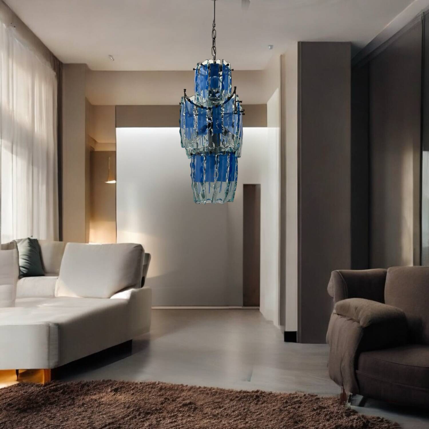 Midcentury Glass Blue Light Pendant 1970’s