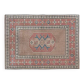 1970s Vintage Turkish Handmade Wool & Cotton Pink Area Rug 144x196