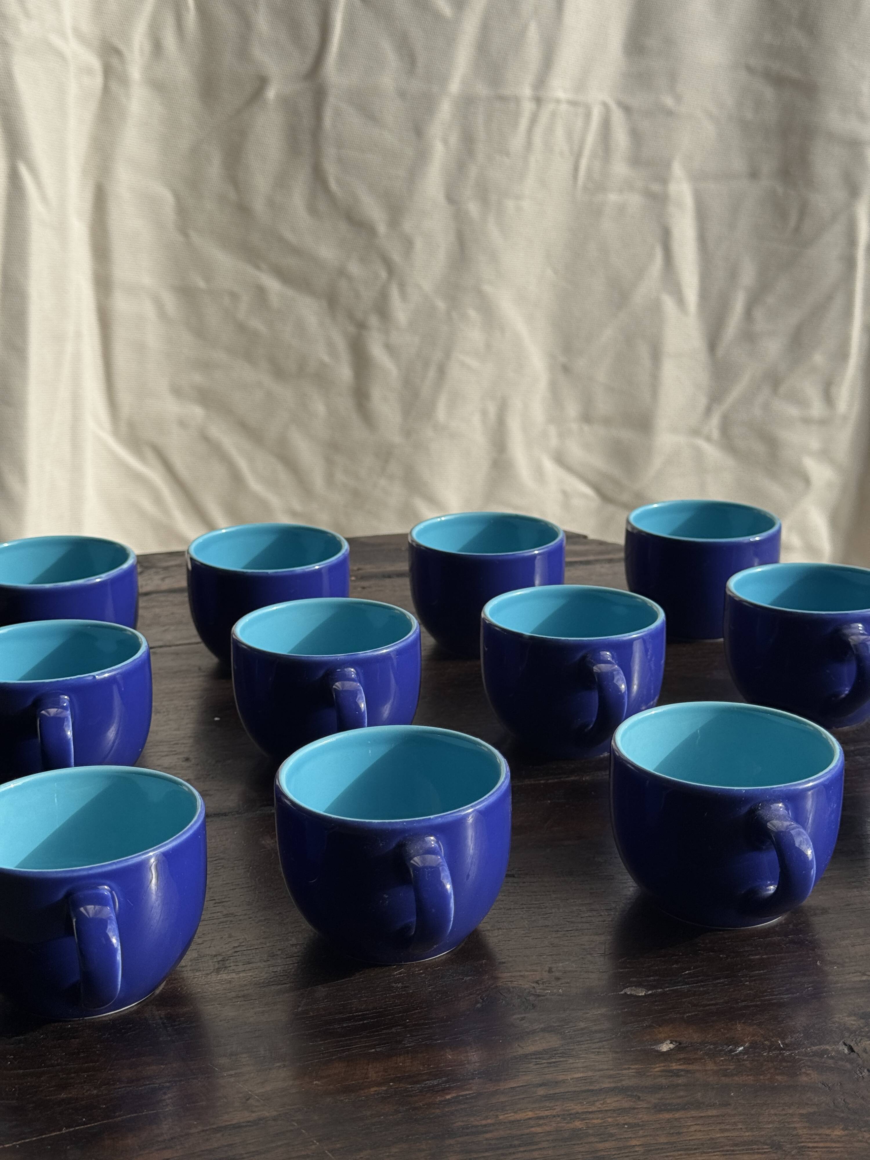 Set of 12 small vintage espresso cups duo in blue Made in Italy