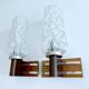Pair Vintage Danish Bubble Blass Wood sconces